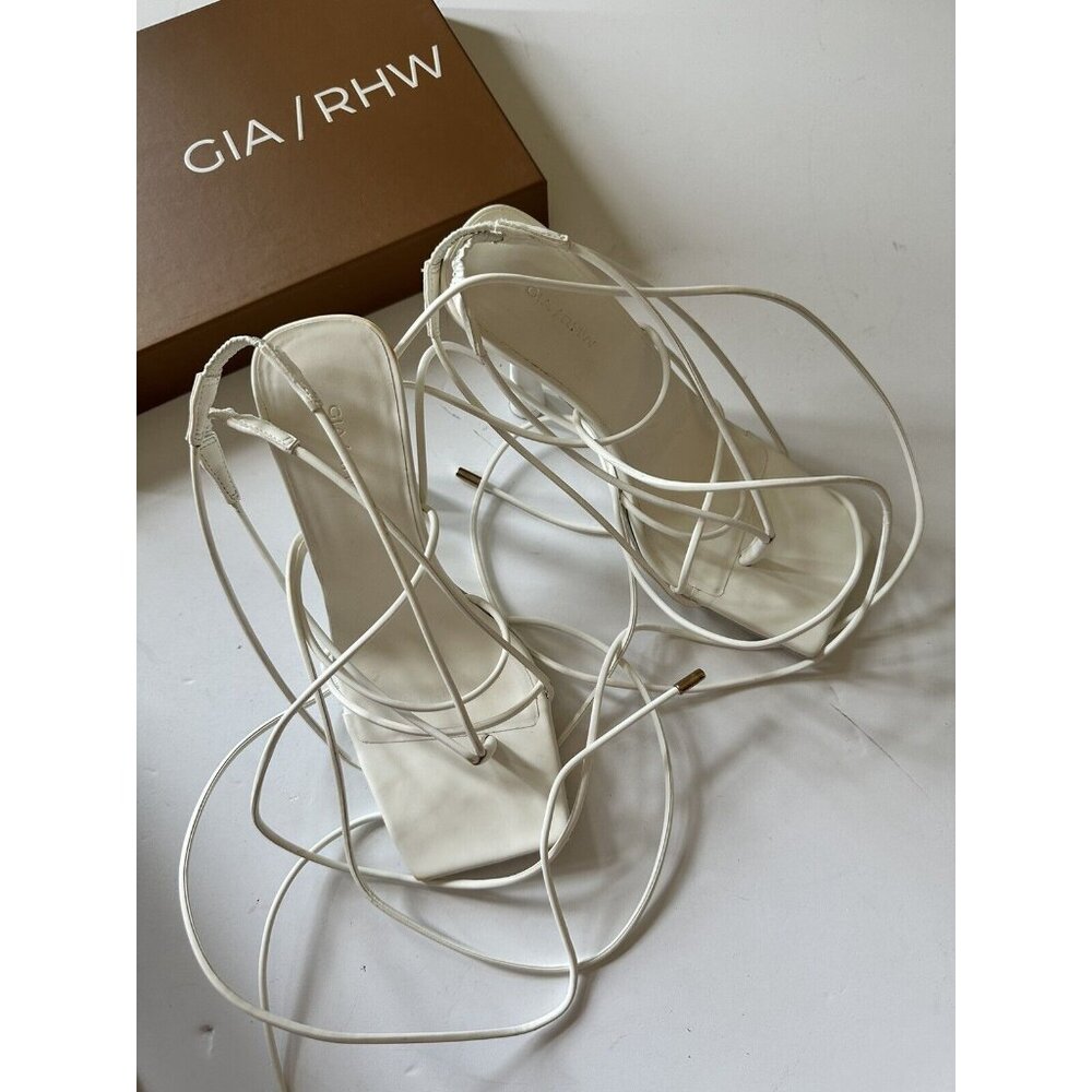 GIA BORGHINI x RHW Short Lace Up Sandals White Matte Heels - Picture 5 of 6